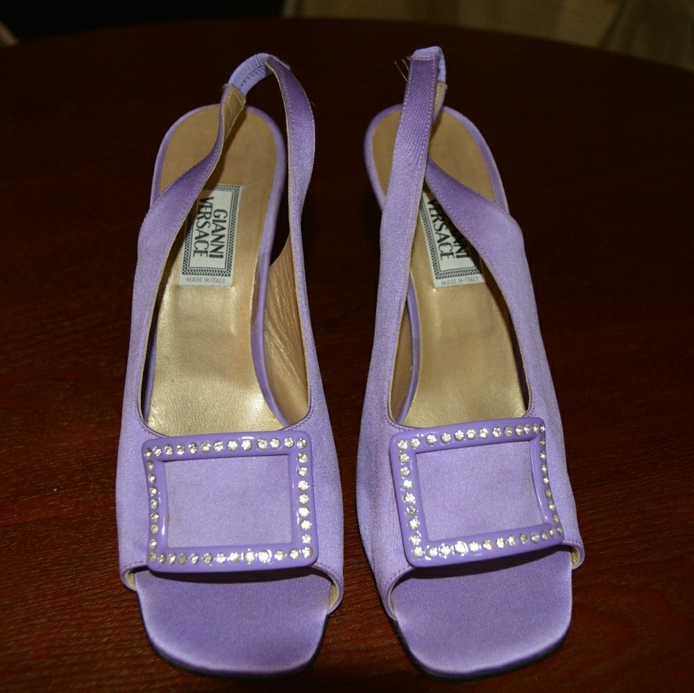 Iconic 1996 Gianni Versace Violet Satin Heels with